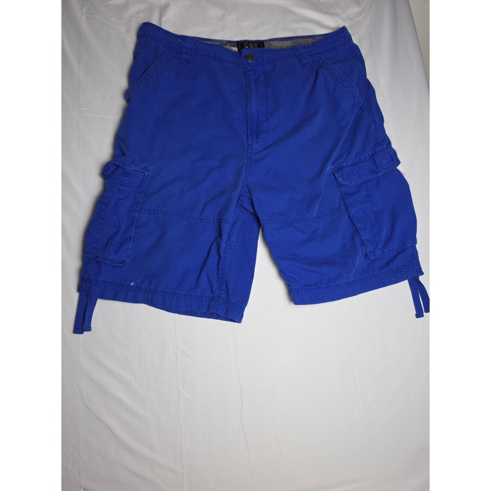 CSG Champs Sports Gear Mens Blue Ripstop Cargo Shorts Size 38 Adjustable Cuffs